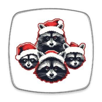 Raccoon Santa Hat Quartet Christmas - Square fridge magnet - white - Front
