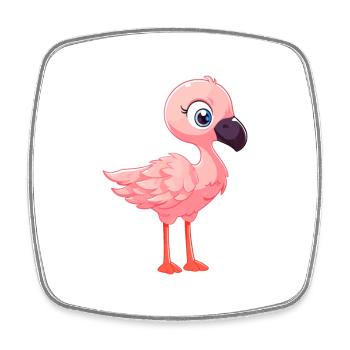 Flamant rose mignon heureux Kawaii dessin animé Clipart Animal - Magnet carré - blanc - Devant