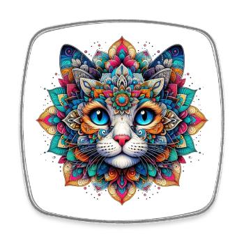 Chat décoré de Mandalas - Magnet carré - blanc - Devant