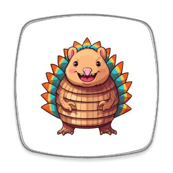 Armadillo Cute Happy Kawaii Cartoon Clipart Animal - Square fridge magnet - white - Front