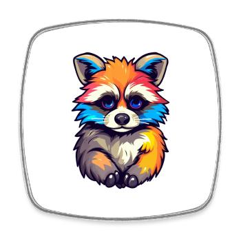 Waschbär Niedliches Happy Kawaii Cartoon Clipart Tier - Viereckiger Kühlschrankmagnet - Weiß - Vorne