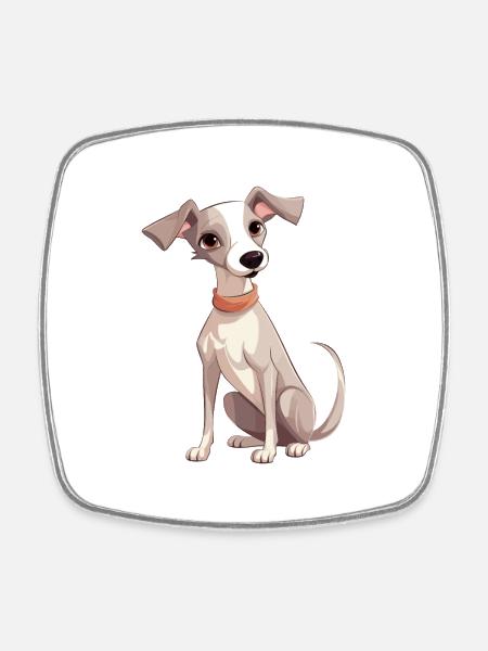whippet hund niedlich glücklich kawaii cartoon clipart anim - Viereckiger Kühlschrankmagnet - Weiß