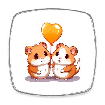 Hamsters Kawaii dessin animé animal de compagnie jouant avec des ballons - Magnet carré - blanc - Devant