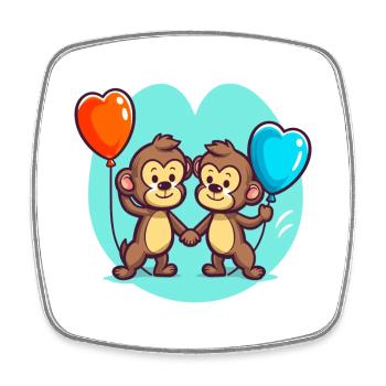 Monkeys Kawaii Cartoon Pet Playing With Balloons - Square fridge magnet - white - Front