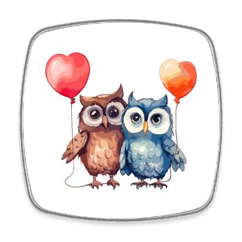 Owls Kawaii Cartoon Pet Playing With Balloons - Square fridge magnet - white - Front