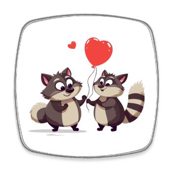 Waschbären, Kawaii, Karikatur, Haustier, Spielender, Mit, Balloons - Viereckiger Kühlschrankmagnet - Weiß - Vorne