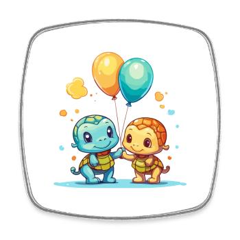 Turtles Kawaii Cartoon Pet Playing With Balloons - Square fridge magnet - white - Front