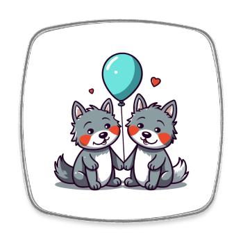Wölfe Kawaii Cartoon Haustier spielt mit Luftballons - Viereckiger Kühlschrankmagnet - Weiß - Vorne