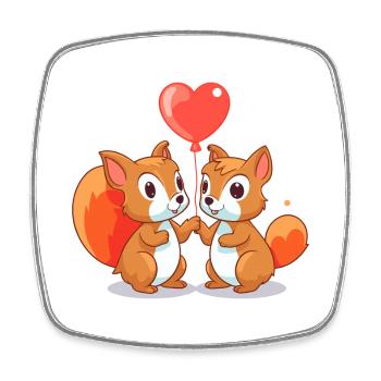 Squirrels Kawaii Cartoon Pet Playing With Balloons - Square fridge magnet - white - Front