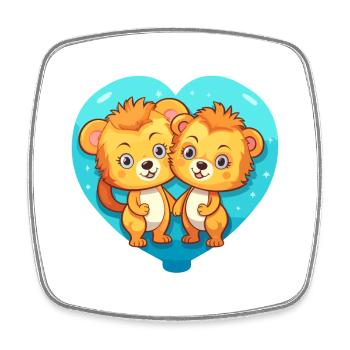 Lions Kawaii Cartoon Pet Jouant Avec Des Ballons - Magnet carré - blanc - Devant