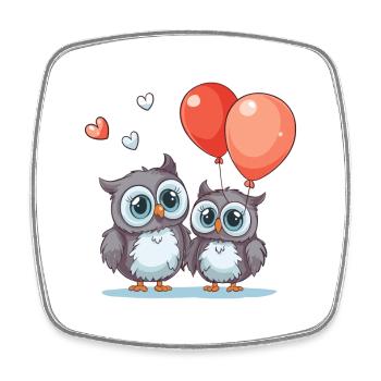 Owls Kawaii Cartoon Pet Playing With Balloons - Square fridge magnet - white - Front