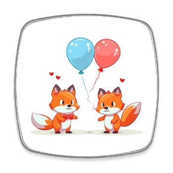 Fox Kawaii Cartoon Pet Playing With Balloons - Square fridge magnet - white - Front