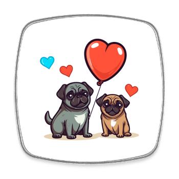 Mopshunde Kawaii Cartoon Haustier spielt mit Luftballons - Viereckiger Kühlschrankmagnet - Weiß - Vorne