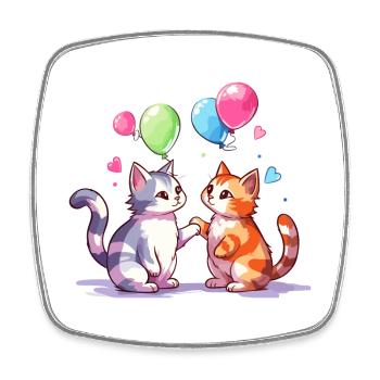 Cats Kawaii Cartoon Pet Playing With Balloons - Square fridge magnet - white - Front