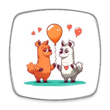 Llamas Kawaii Cartoon Pet Playing With Balloons - Square fridge magnet - white - Front