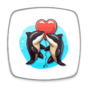 Orcas Kawaii Cartoon Haustier spielt mit Luftballons - Viereckiger Kühlschrankmagnet - Weiß - Vorne