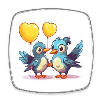 Jay Birds Kawaii Cartoon Haustier spielt mit Luftballons - Viereckiger Kühlschrankmagnet - Weiß - Vorne
