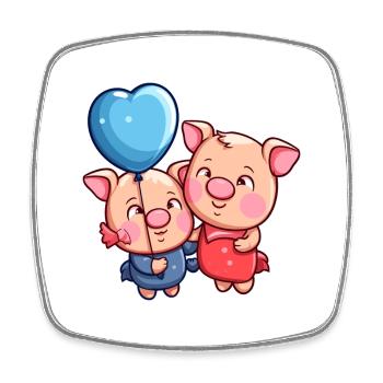 Pig Kawaii Cartoon Pet Playing With Balloons - Square fridge magnet - white - Front