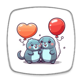 Sceaux kawaii dessin animé animal de compagnie jouant avec des ballons - Magnet carré - blanc - Devant