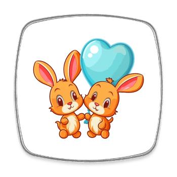 Rabbits Kawaii Cartoon Pet Playing With Balloons - Square fridge magnet - white - Front