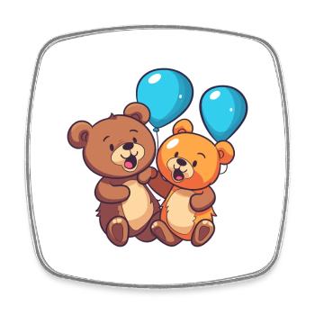 Ours kawaii dessin animé animal de compagnie jouant avec des ballons - Magnet carré - blanc - Devant