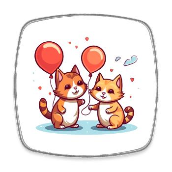 Katze Kawaii Cartoon Haustier spielt mit Luftballons - Viereckiger Kühlschrankmagnet - Weiß - Vorne