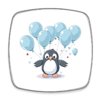 Penguin Kawaii Cartoon Pet Playing With Balloons - Square fridge magnet - white - Front
