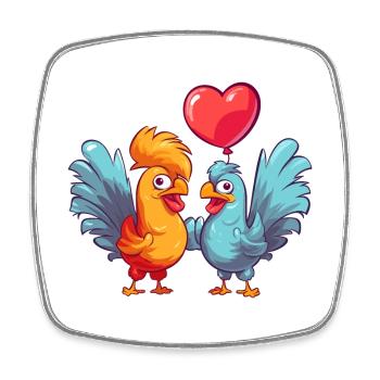 Hähne Kawaii Cartoon Haustier spielt mit Luftballons - Viereckiger Kühlschrankmagnet - Weiß - Vorne