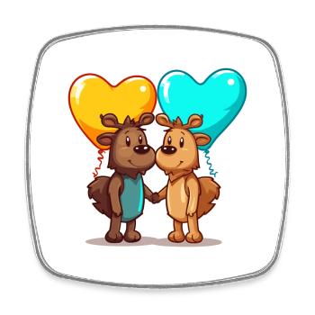 Mooses Kawaii Cartoon Pet Playing With Balloons - Square fridge magnet - white - Front