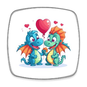 Dragons Kawaii Cartoon Pet Playing With Balloons - Square fridge magnet - white - Front