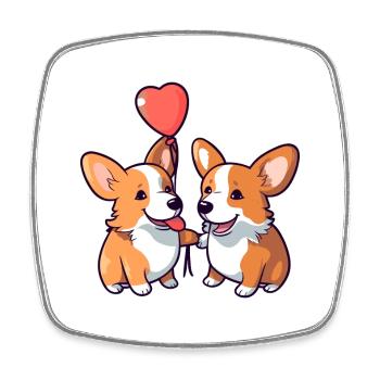 Corgi Dogs Kawaii Cartoon Pet Jouant Avec Ballon - Magnet carré - blanc - Devant