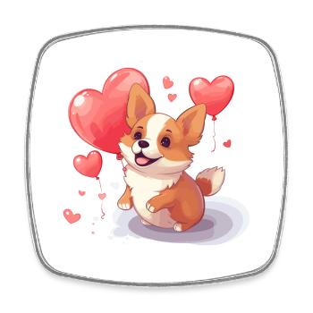 Corgi Dog Kawaii Cartoon Pet jouant avec des ballons - Magnet carré - blanc - Devant