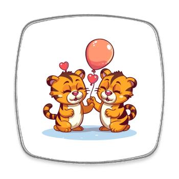 Tigers Kawaii Cartoon Pet Playing With Balloons - Square fridge magnet - white - Front