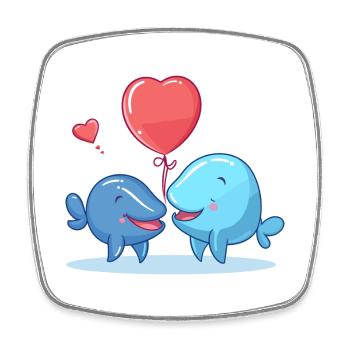 Whales Kawaii Cartoon Pet Playing With Balloons - Square fridge magnet - white - Front