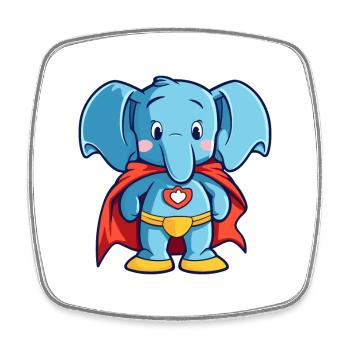 Super-héros Drôle Éléphant Kawaii Dessin animé Animal de compagnie - Magnet carré - blanc - Devant