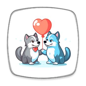 Husky Dogs Kawaii Cartoon Pet Jouant Avec Ballon - Magnet carré - blanc - Devant