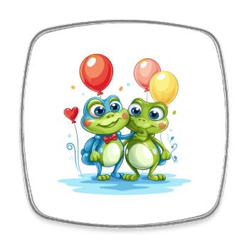 Frogs Kawaii Cartoon Pet Playing With Balloons - Square fridge magnet - white - Front