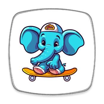Drôle Éléphant Kawaii Cartoon Jouer Skateboard - Magnet carré - blanc - Devant