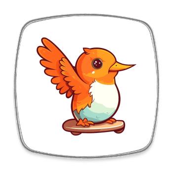 Funny Humming Bird Cartoon Pet Playing Skateboard - Square fridge magnet - white - Front