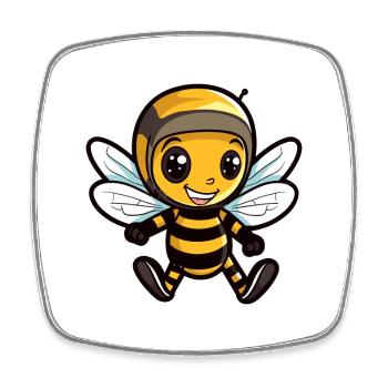 Funny Bee Kawaii Cartoon Pet Playing Skateboard - Square fridge magnet - white - Front