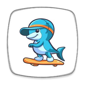 Funny Dolphin Kawaii Cartoon Playing Skateboard - Square fridge magnet - white - Front