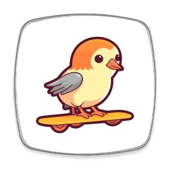 Funny Cuckoo Kawaii Cartoon Pet Playing Skateboard - Square fridge magnet - white - Front