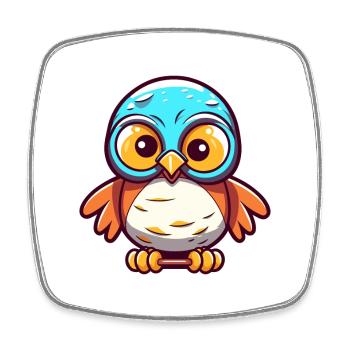 Funny Owl Kawaii Cartoon Pet Playing Skateboard - Square fridge magnet - white - Front