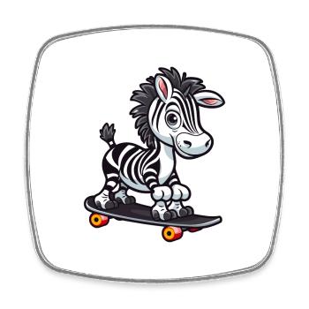 Lustiges Zebra Kawaii Cartoon Haustier spielt Skateboard - Viereckiger Kühlschrankmagnet - Weiß - Vorne
