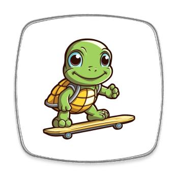 Funny Turtle Kawaii Cartoon Pet Playing Skateboard - Square fridge magnet - white - Front