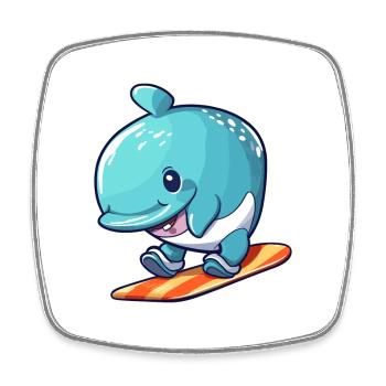 Funny Whale Kawaii Cartoon Pet Playing Skateboard - Square fridge magnet - white - Front