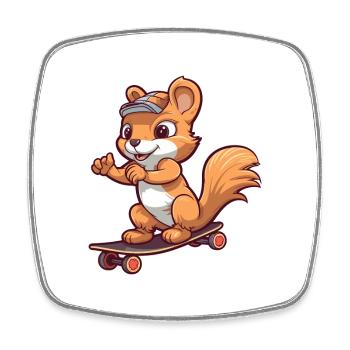 Lustiges Eichhörnchen Kawaii Cartoon spielt Skateboard - Viereckiger Kühlschrankmagnet - Weiß - Vorne