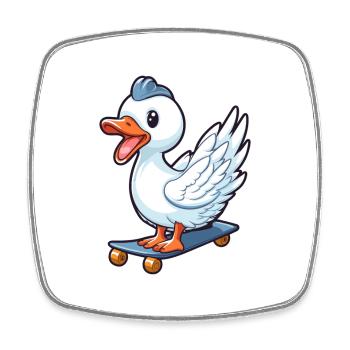 Lustiger Schwan Kawaii Cartoon Haustier spielt Skateboard - Viereckiger Kühlschrankmagnet - Weiß - Vorne