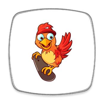 Funny Rooster Kawaii Cartoon Playing Skateboard - Square fridge magnet - white - Front