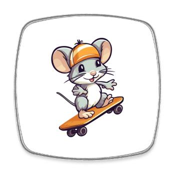Lustige Ratte Kawaii Cartoon Haustier spielt Skateboard - Viereckiger Kühlschrankmagnet - Weiß - Vorne